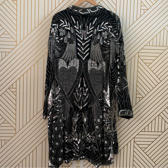 Vintage Beaded Sequined Tan-Chho 100% silk jacket duster one size fits most - Picture 9 of 10